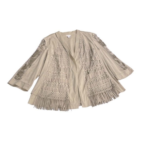 Chicos Faux Suede Fringed Boho Jacket Size 3 - Picture 10 of 14